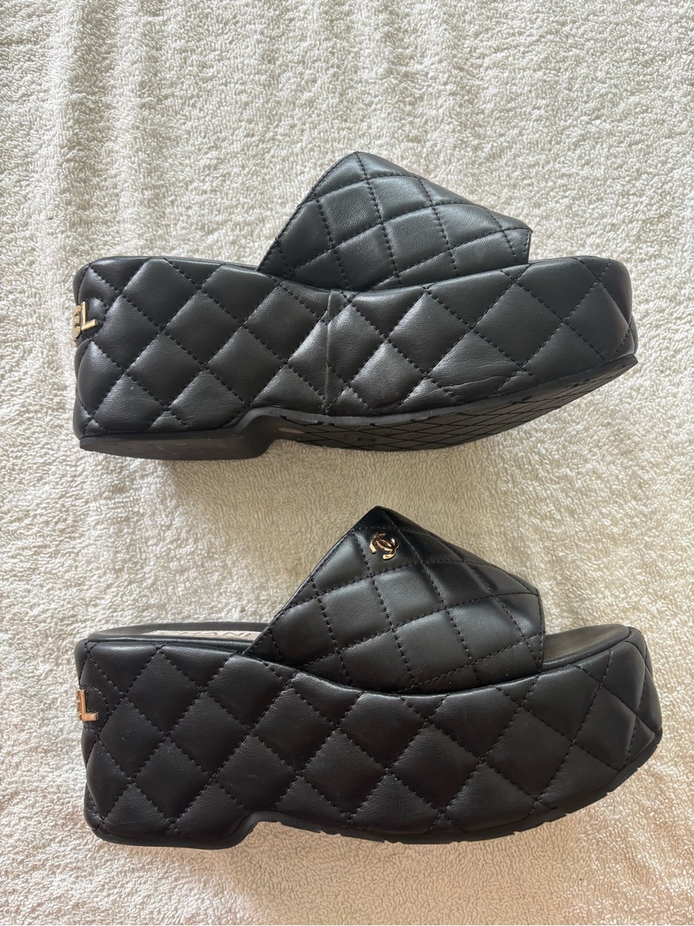 Chanel Black Quilted Lambskin  Platform Slide Sandals - Picture 3 of 7